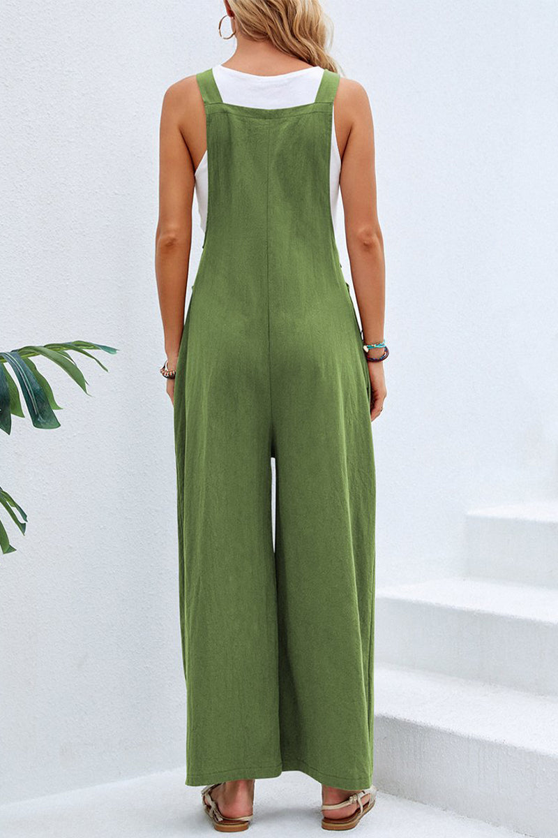Vacation Buttons Square Collar Loose Jumpsuits(10 Colors)