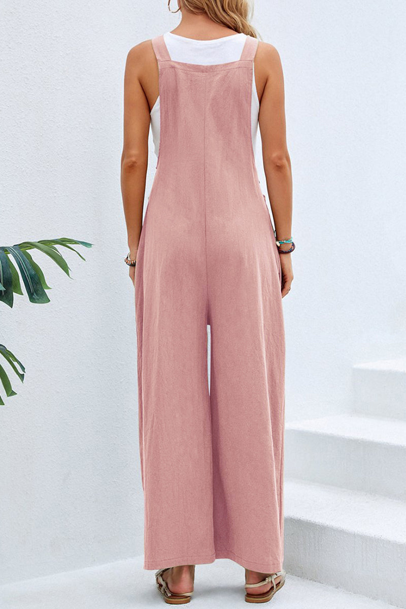 Vacation Buttons Square Collar Loose Jumpsuits(10 Colors)
