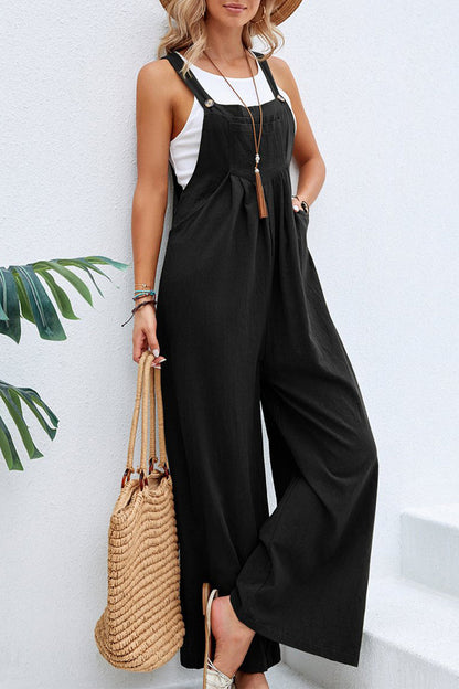 Vacation Buttons Square Collar Loose Jumpsuits(10 Colors)