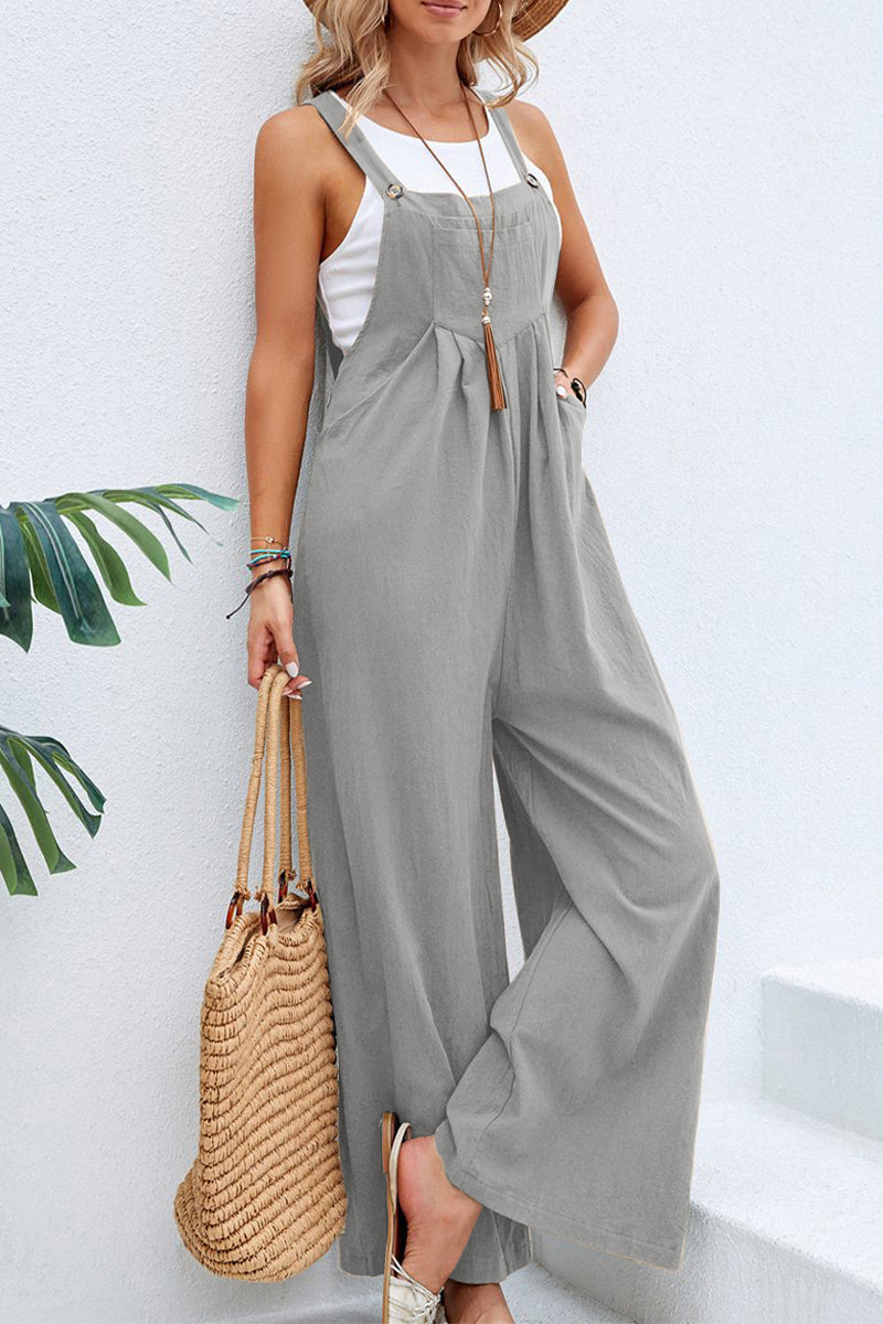 Vacation Buttons Square Collar Loose Jumpsuits(10 Colors)