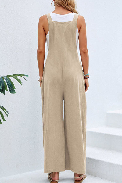 Vacation Buttons Square Collar Loose Jumpsuits(10 Colors)