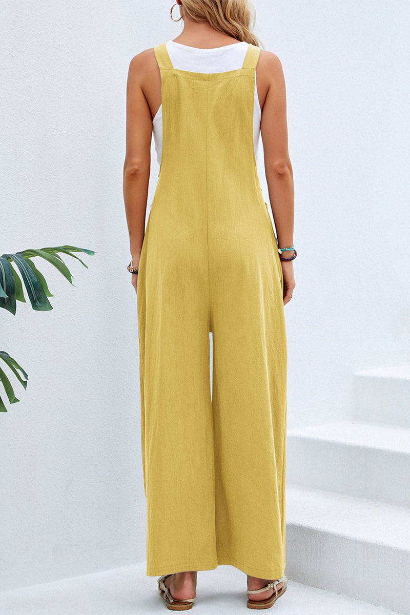 Vacation Buttons Square Collar Loose Jumpsuits(10 Colors)