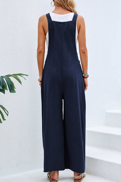 Vacation Buttons Square Collar Loose Jumpsuits(10 Colors)