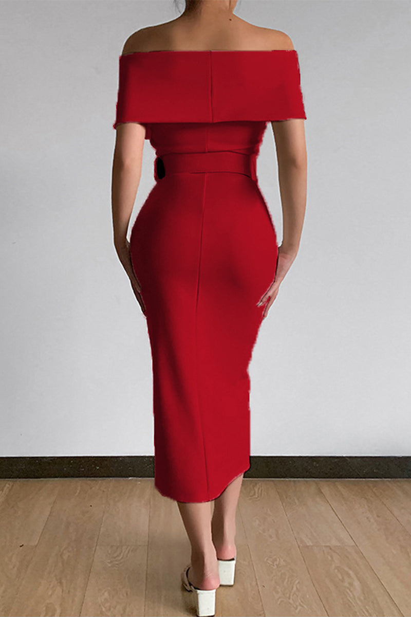 With Belt V Neck One Step Skirt Dresses(8 Colors)