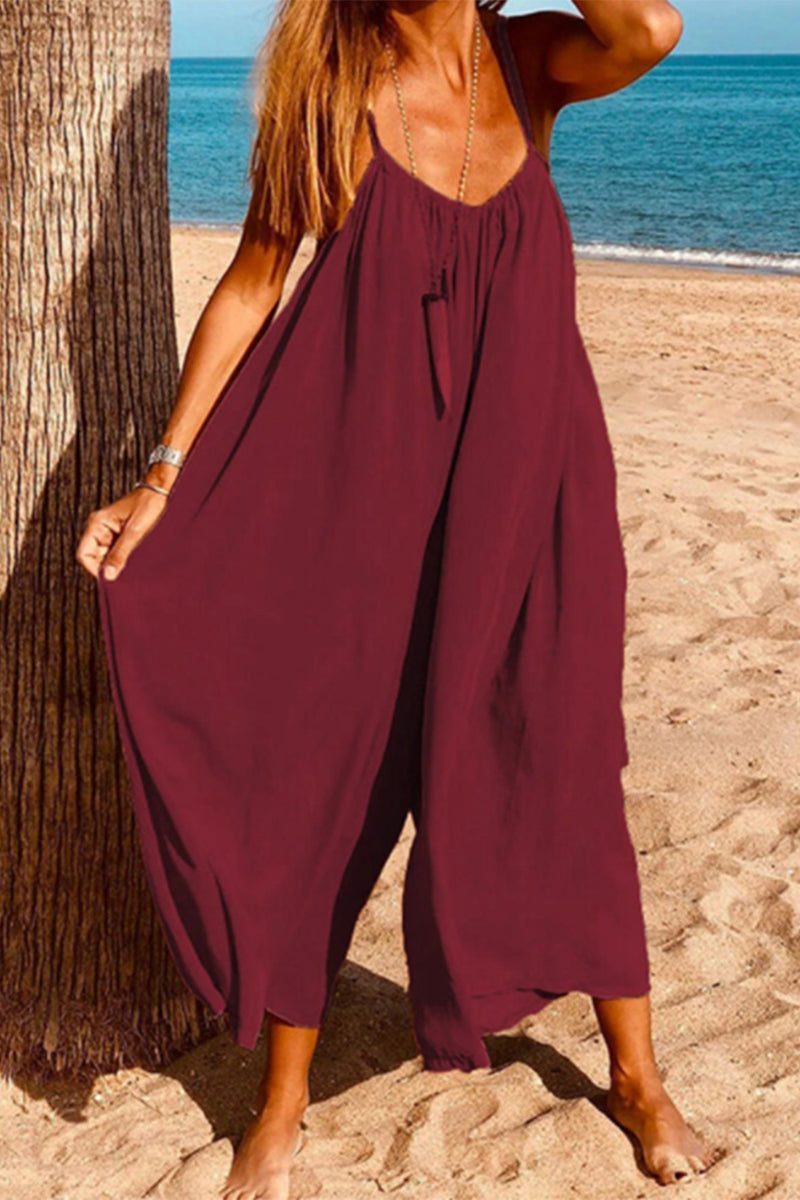Simplicity Color V Neck Loose Jumpsuits(6 Colors)