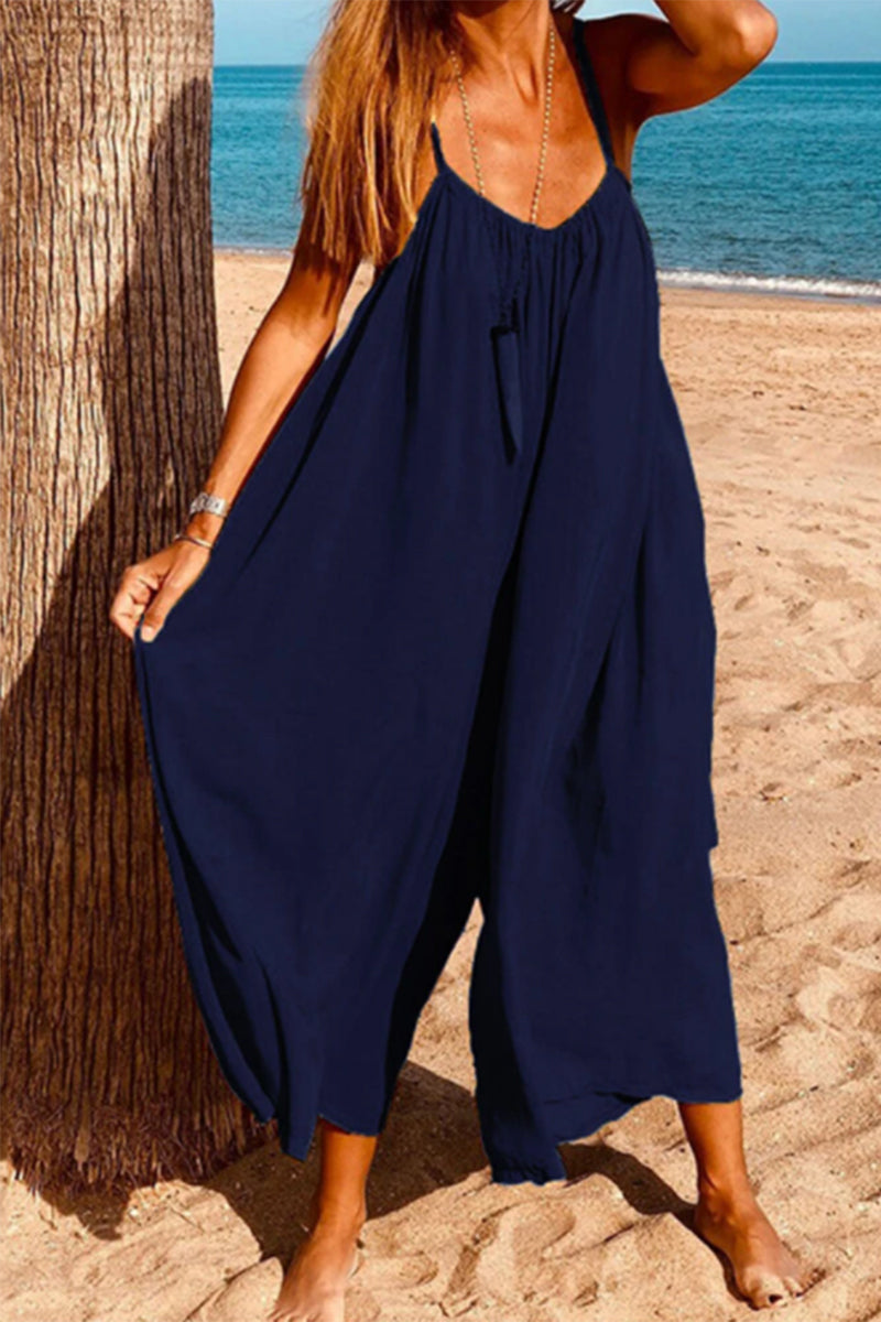 Simplicity Color V Neck Loose Jumpsuits(6 Colors)