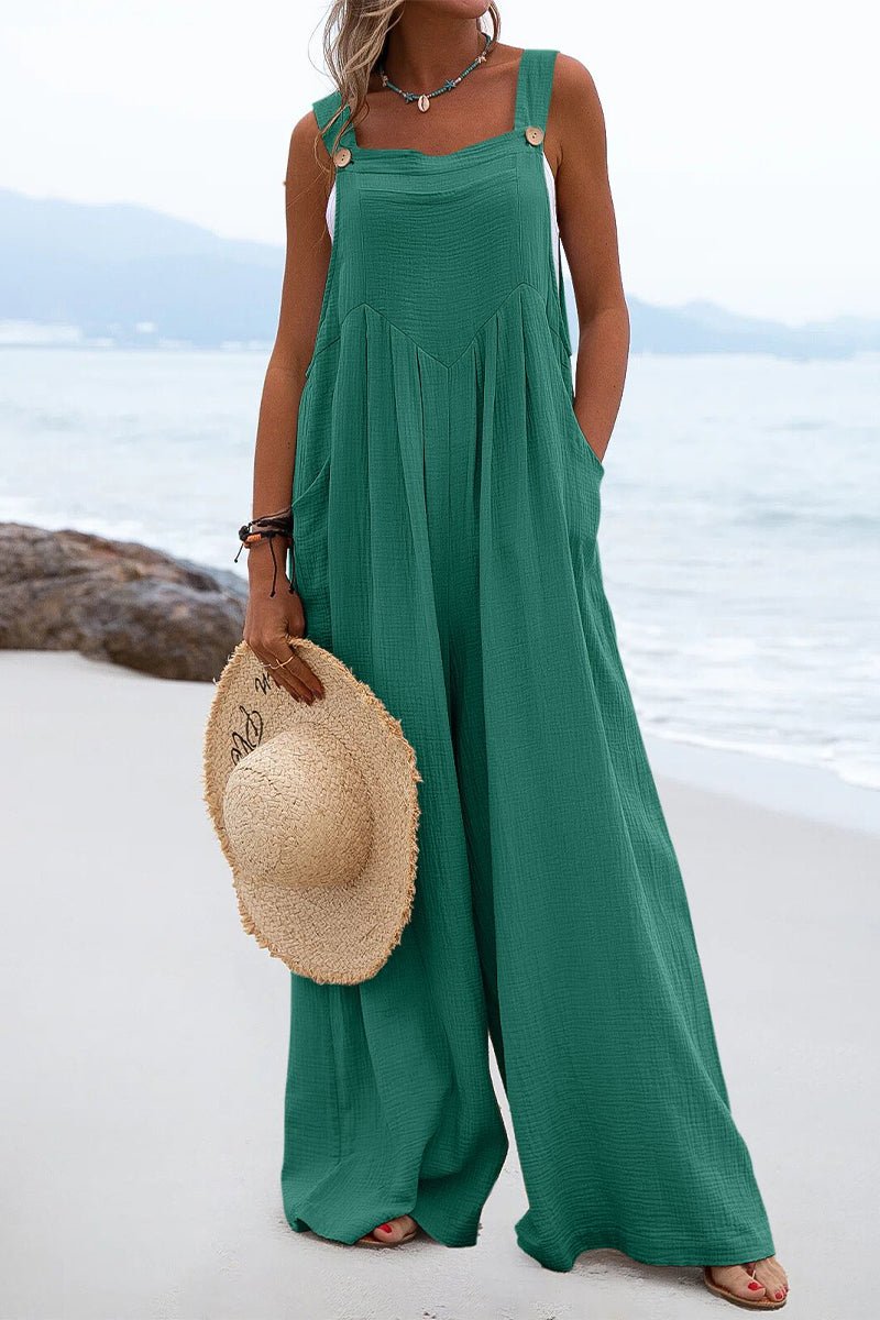 Square Neck Pocket Loose Jumpsuit(13 Colors)