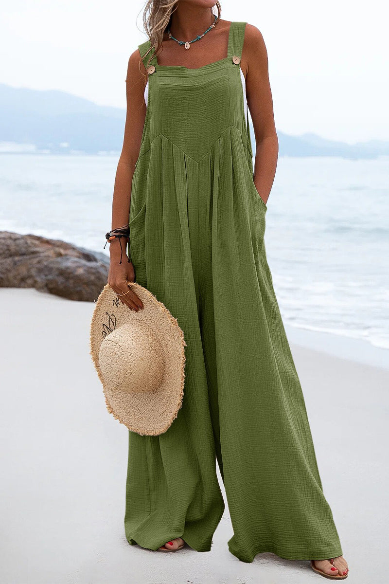 Split Joint Square Collar Loose Jumpsuits(13 Colors)
