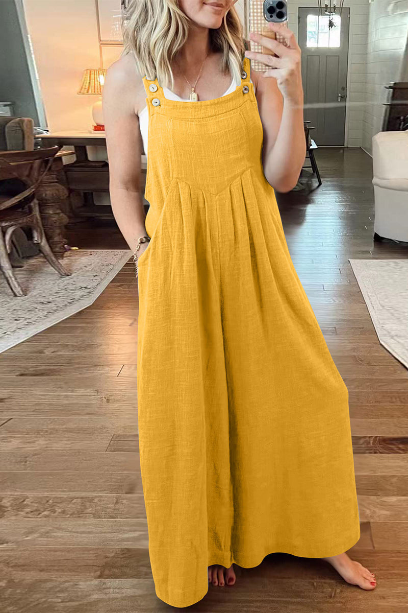 Street Pocket Square Collar Loose Jumpsuits