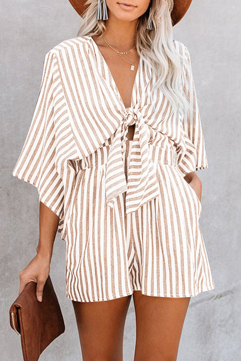Simplicity Geometric Patchwork Frenulum V Neck Loose Jumpsuits(4 Colors)