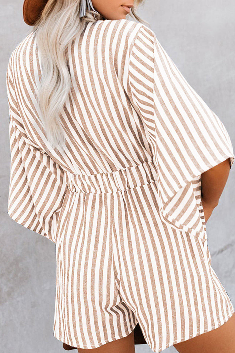 Simplicity Geometric Patchwork Frenulum V Neck Loose Jumpsuits(4 Colors)