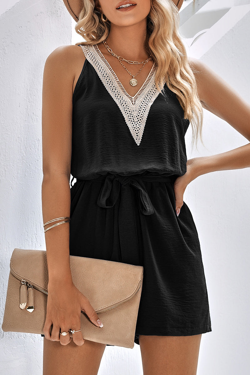 Simplicity Patchwork V Neck Loose Rompers