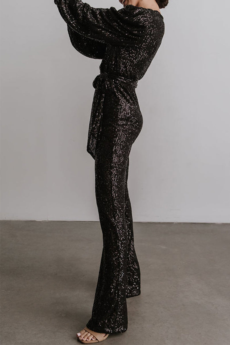 Sequins V Neck Regular Jumpsuits