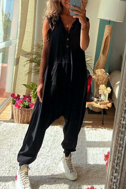 Sportswear Pocket Hooded Collar Loose Jumpsuits