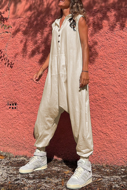 Sportswear Pocket Hooded Collar Loose Jumpsuits