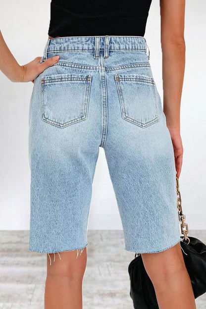 Street Ripped Patchwork Regular Denim Shorts