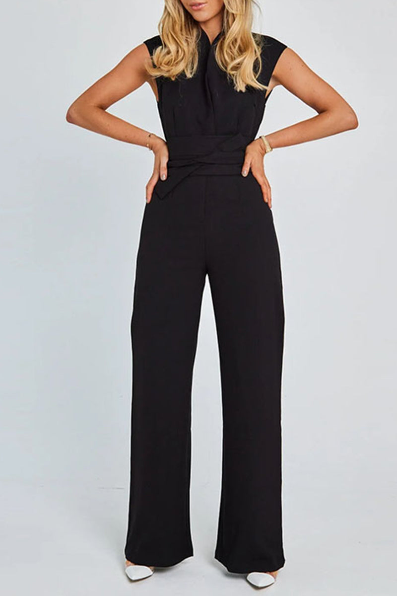Work British Style Color Mandarin Collar Regular Jumpsuits