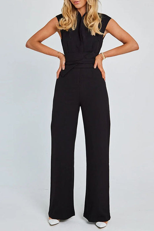 Work British Style Color Mandarin Collar Regular Jumpsuits