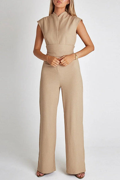 Work British Style Color Mandarin Collar Regular Jumpsuits