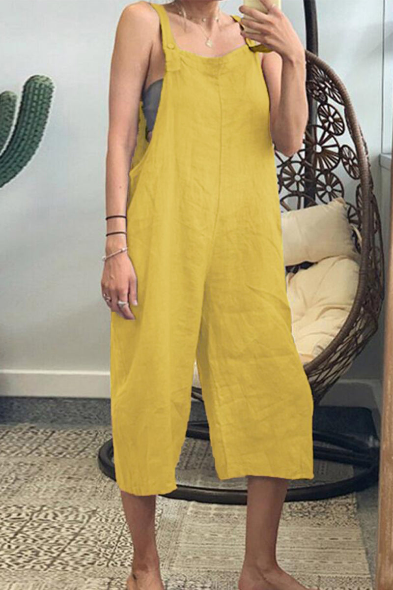 Simplicity Patchwork Square Collar Loose Jumpsuits(6 Colors)