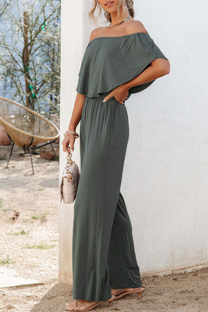 Daily Color Off the Shoulder Regular Jumpsuits(4 Colors)