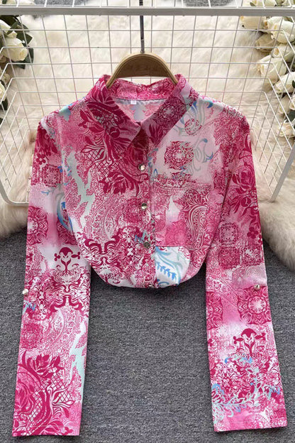 Work Patchwork Turndown Collar Blouses(6 Colors)