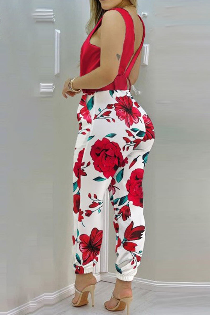 Backless With Belt V Neck Regular Jumpsuits(6 Colors)