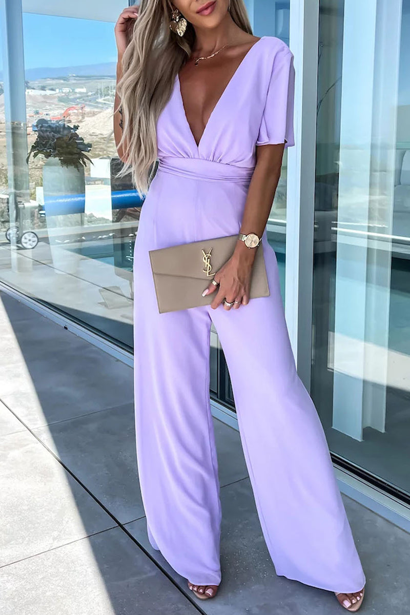 V Neck Regular Jumpsuits(4 Colors)