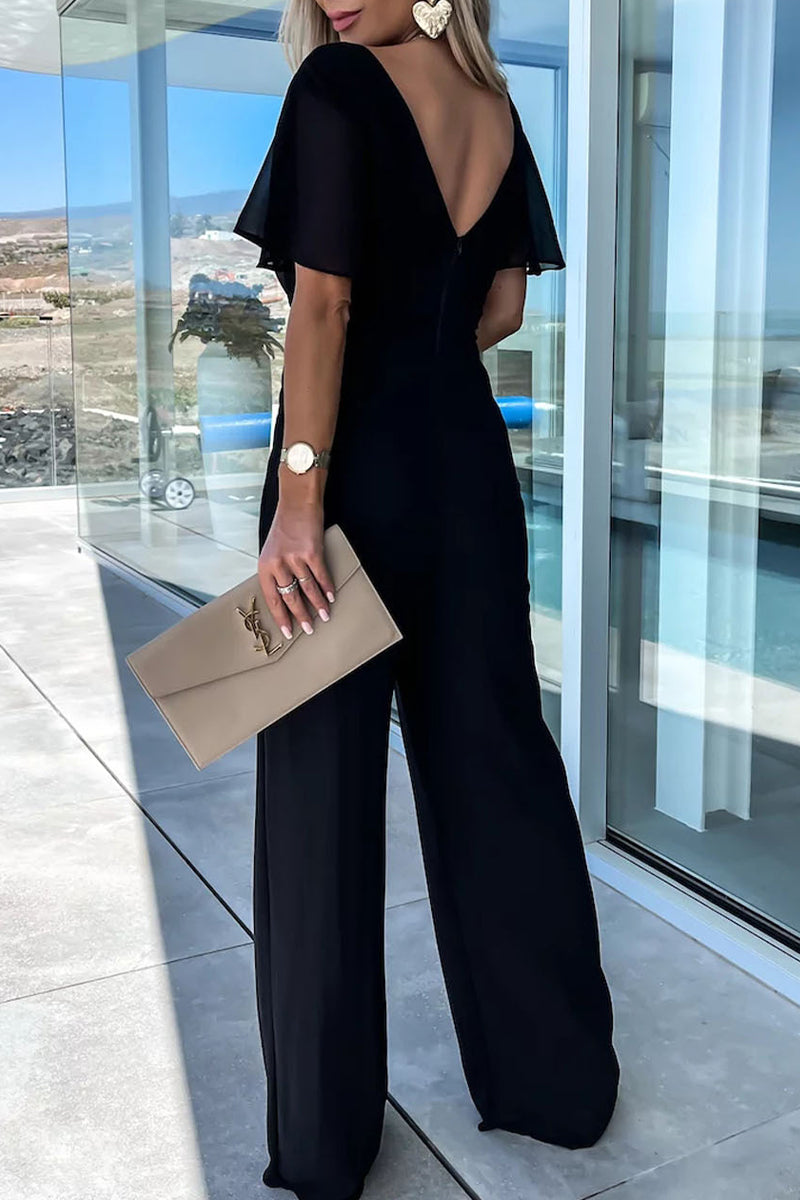 V Neck Regular Jumpsuits(4 Colors)
