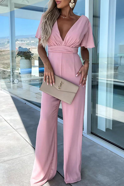 V Neck Regular Jumpsuits(4 Colors)
