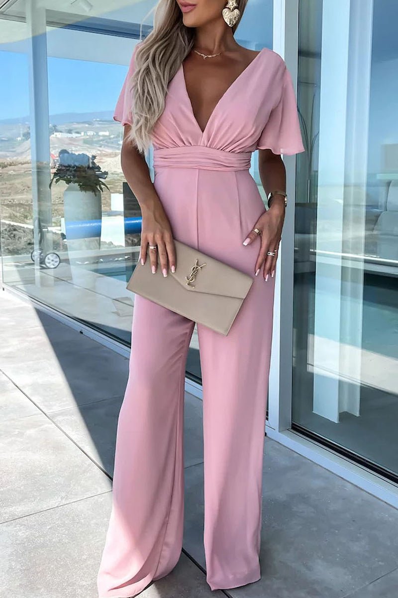 V Neck Regular Jumpsuits(4 Colors)