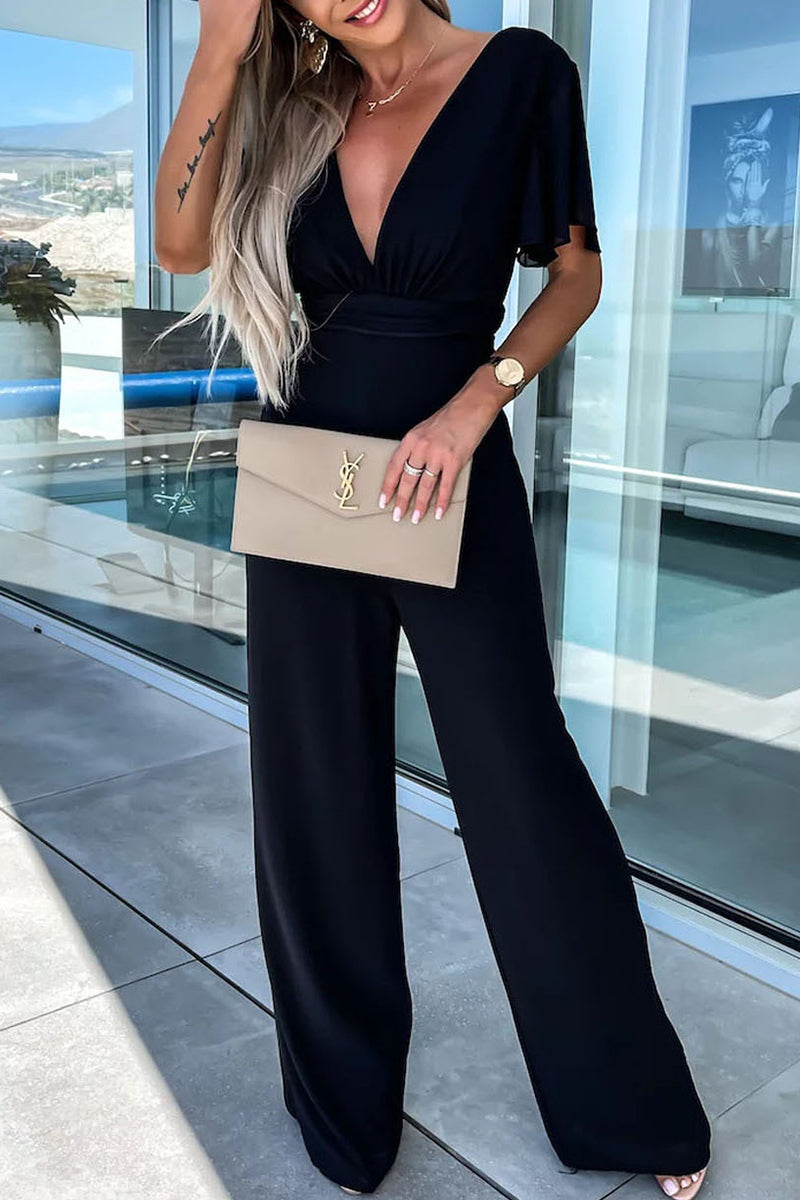 V Neck Regular Jumpsuits(4 Colors)