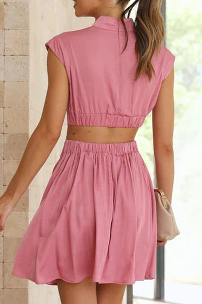 Sweet Ripped Mandarin Collar Waist Skirt Dresses