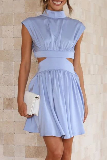 Sweet Ripped Mandarin Collar Waist Skirt Dresses