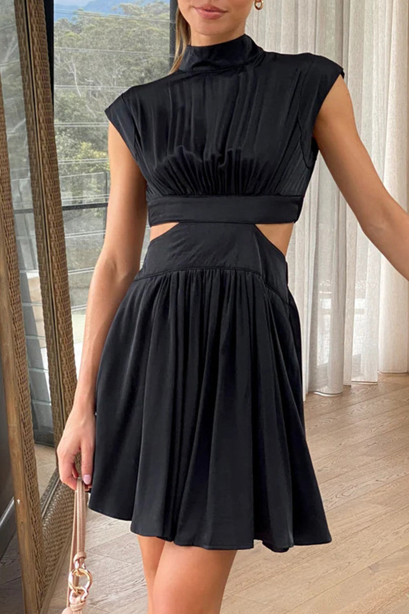 Sweet Ripped Mandarin Collar Waist Skirt Dresses