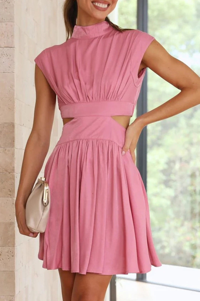Sweet Ripped Mandarin Collar Waist Skirt Dresses