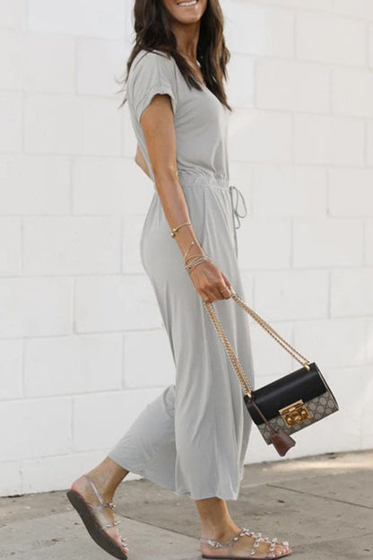 Daily Pocket Frenulum V Neck Jumpsuits