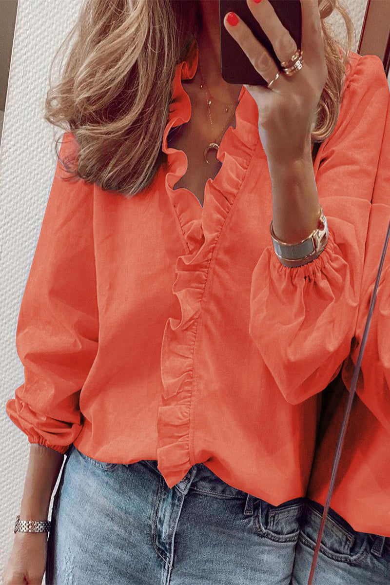 Flounce V Neck Blouses(9 Colors)
