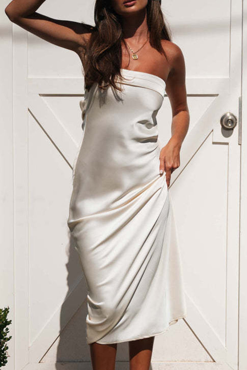 Vacation Color Strapless Pencil Skirt Dresses