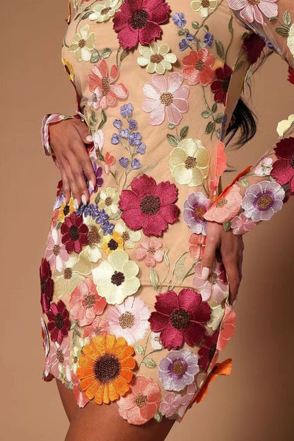 Sweet Patchwork Appliques Half a Turtleneck One Step Skirt Dresses