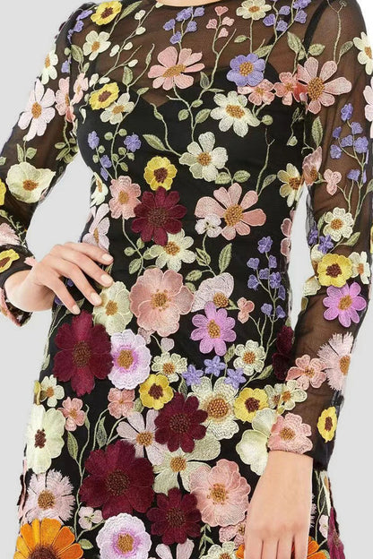 Sweet Patchwork Appliques Half a Turtleneck One Step Skirt Dresses