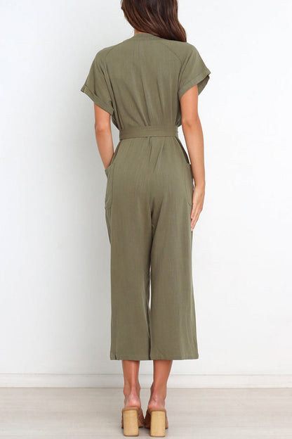 Simplicity Pocket Frenulum V Neck Regular Jumpsuits
