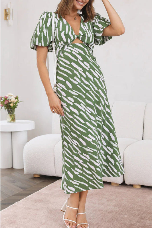 Sweet Geometric Patchwork V Neck Waist Skirt Dresses
