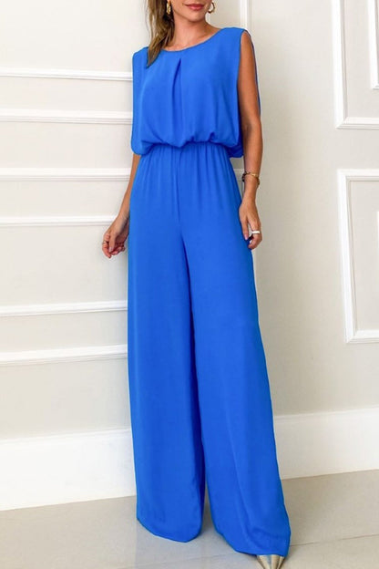 Street Color O Neck Loose Jumpsuits