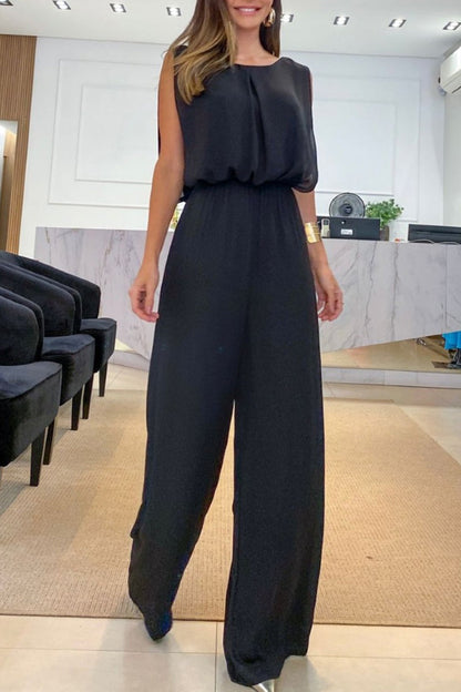 Street Color O Neck Loose Jumpsuits