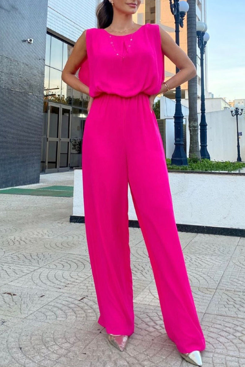 Street Color O Neck Loose Jumpsuits
