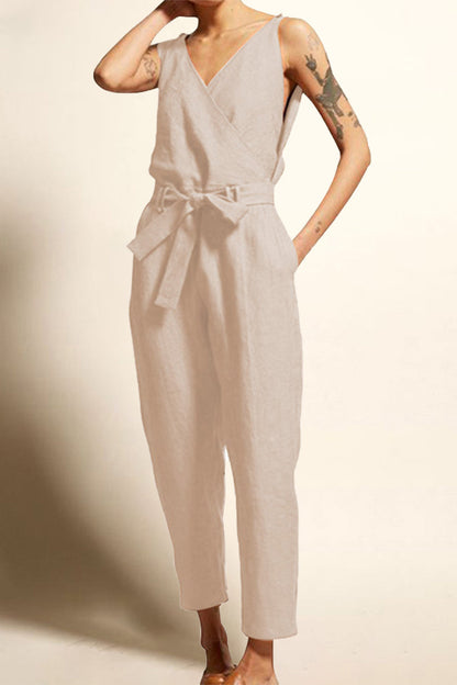 College Frenulum V Neck Loose Jumpsuits(4 Colors)