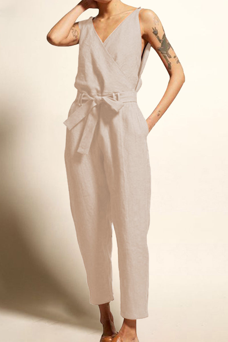 College Frenulum V Neck Loose Jumpsuits(4 Colors)