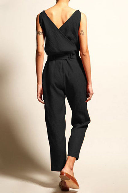 College Frenulum V Neck Loose Jumpsuits(4 Colors)