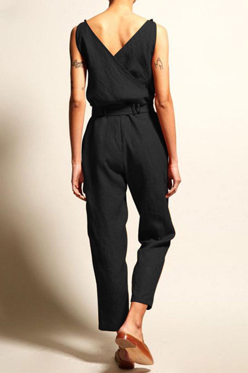 College Frenulum V Neck Loose Jumpsuits(4 Colors)